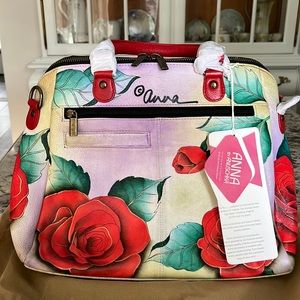 NEW WITH TAG Anna by Anuschaka Hand Painted Large Satchel Rose Purse w/ dust bag